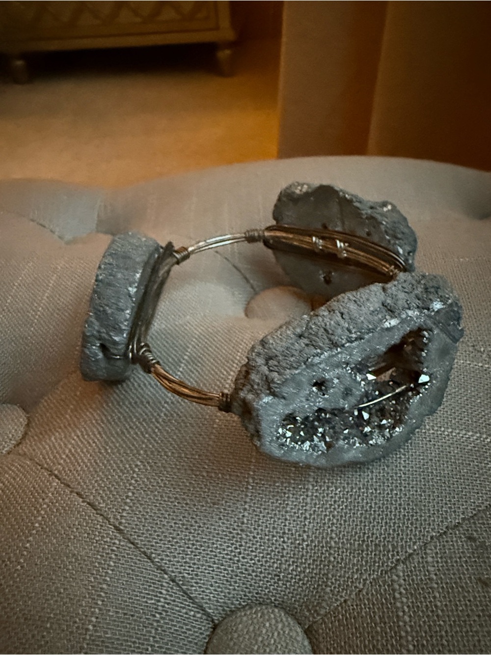Bourbon and Bowtiea Handcrafted Gray Druzy Stone Bangle Bracelet
